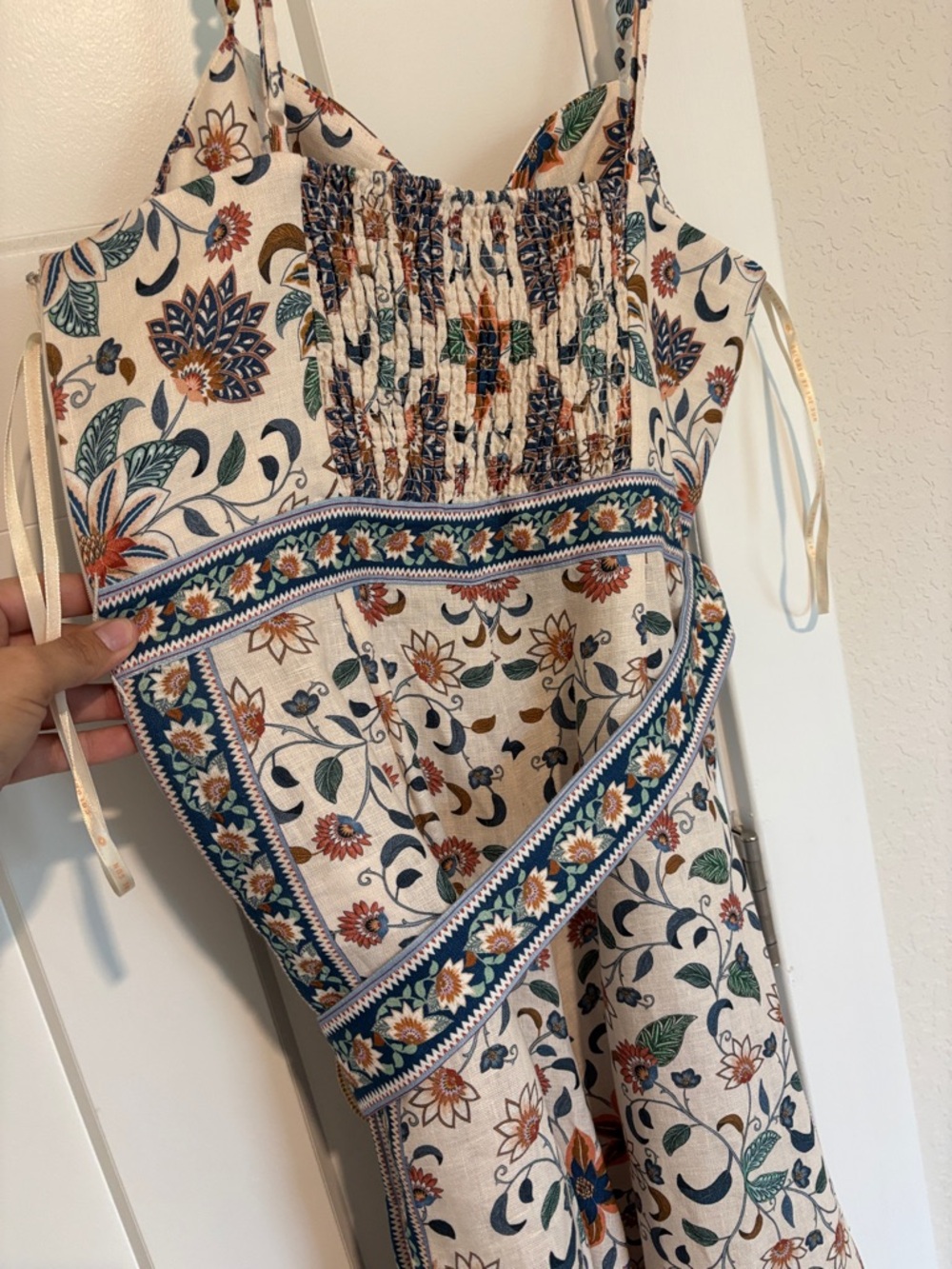 Floral Strapless Wide-Leg Jumpsuit in Cream - Picture 3 of 5